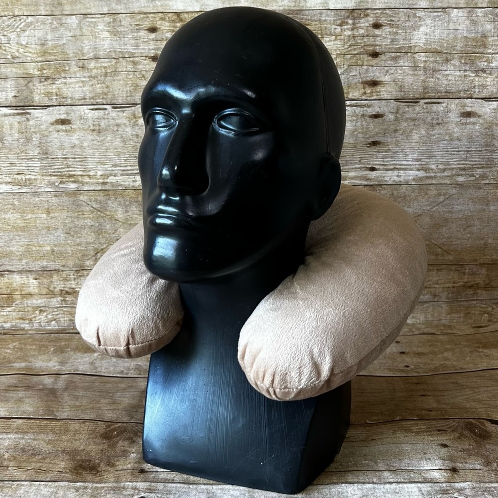 Soft Plush Tan Travel Neck Pillow U-Shaped Support Cushion Tan Velvety Fabric